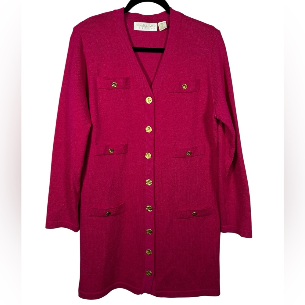 DANA BUCHMAN Dresses Vintage Women's Wool Blend Button Up Pink Sweater Dress Med